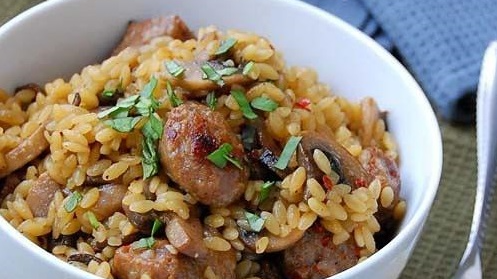 Sausage & Mushroom Baked Orzo